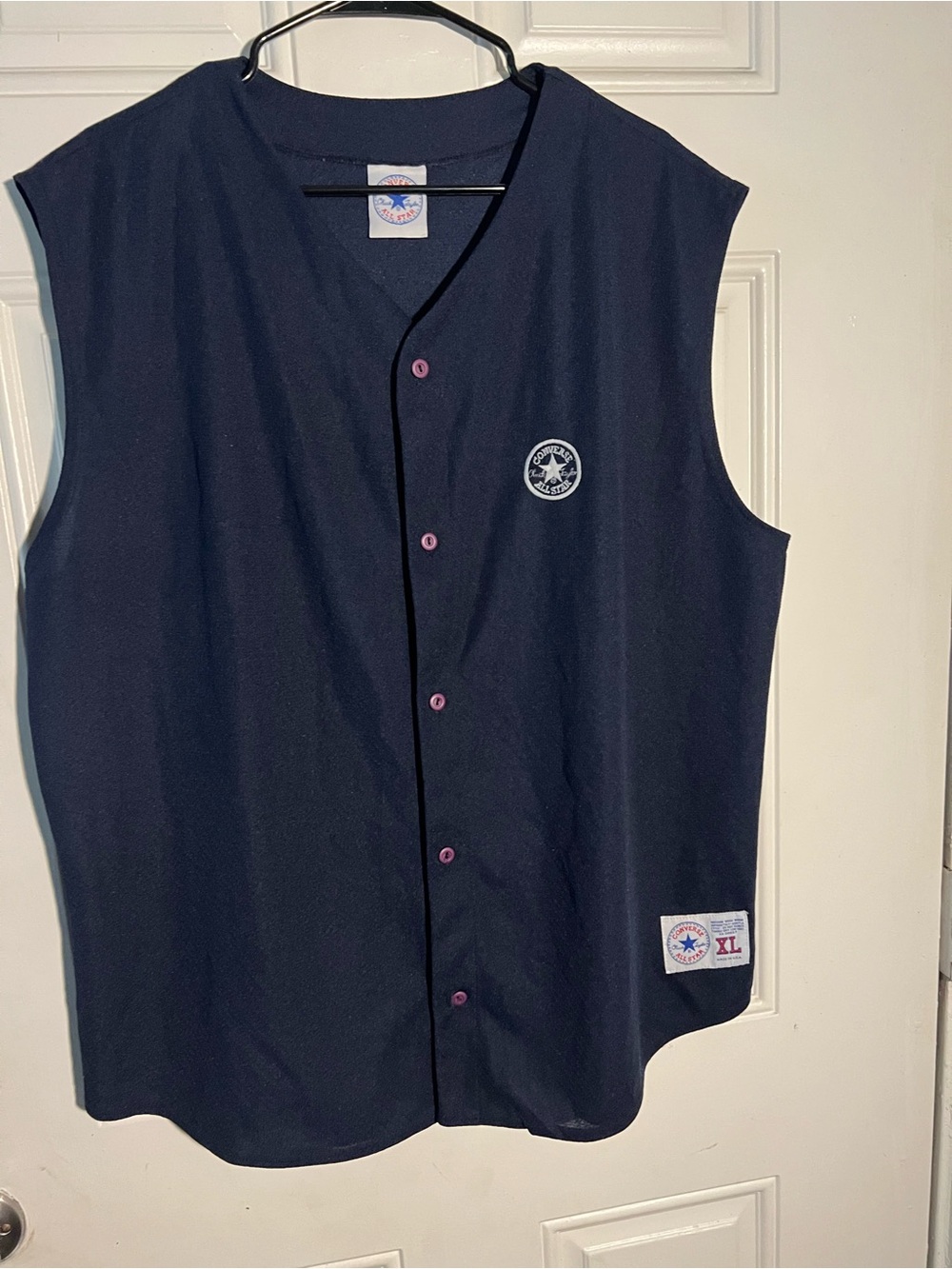 Vintage Converse All Star Chuck Taylor Sleeveless Baseball Button-Up Jersey Vest